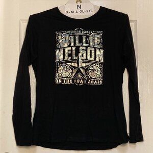 Willie Nelson original Franks Bros' print tee On the Road Again black sze large